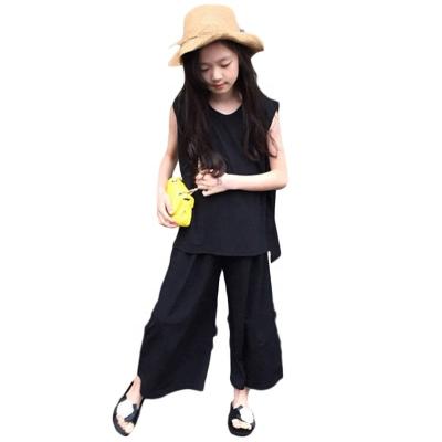 China Plus Size Summer Girls New Suit With Elastic Mid-child O'Dell Two-Piece Sleeveless Suit And Wide-Leg T-shirt Pants for sale