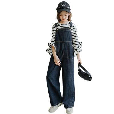 China Plus Size Autumn Girls New Casual All-Matching Wide Leg Pants And Easy Matching Bib Overa Suspender Leg Straight Denim Pants Children for sale