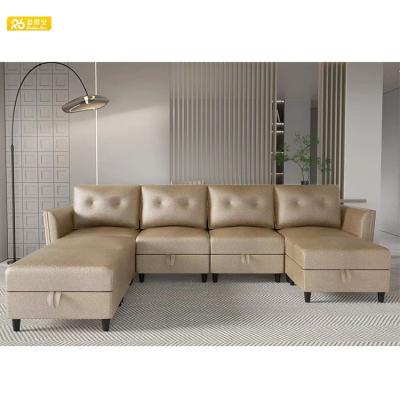 China 2022 New Design Modular Modern Leather Couch Sectional Sofa Set Champagne Gold KD U Shaped Sectional Sofa for sale