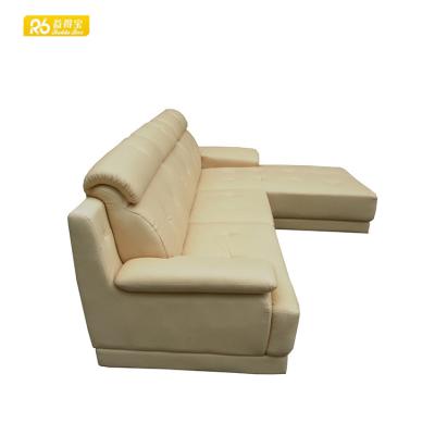 China (Other) adjustable modern design l shape wood frame leather corner sofa living room furniture 6201 for sale