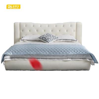 China Double Bed (Other) Adjustable Wooden Furniture , Furniture Used White Tufted Leather Double Bed for sale