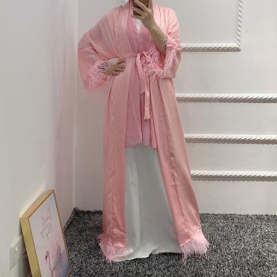 China 2021 New Design Lace Feather Maxi Abaya Lovely Muslim Ladies Abaya Maxi Islamic Open Dress GU460 for sale