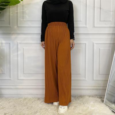 China Polyester Hot Sale Fashion Large Size Pleated Wide Leg Women Islamic Pants for sale