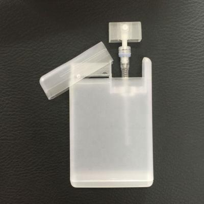 China Household Products 2020 New Portable 20ml Credit Card Shape Mist Plastic Spray Bottle With Slide Dropper For Perfume Or Alcohol for sale