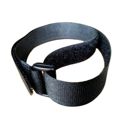 China Self Adhesive Black 25mm x 400mm Customized Hook And Loop Adjustable Strap Cable Ties With Plastic Buckle for sale