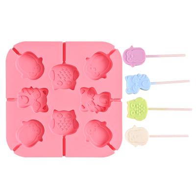 China Wholesale Stocked Creativity Kids 8 Crab Pink Food Grade Silicone Squirrel Cartoon Lollipop Mold With Lid for sale