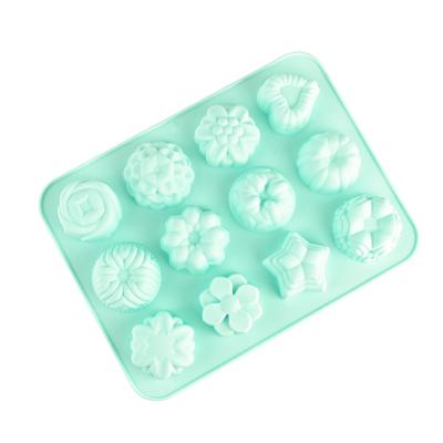 China Stocked Kitchen Baking 12 Hole Food Grade Silicone Green Rose Flower Silicone Cake Mold for sale