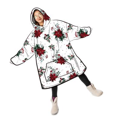 China 2022 New Design Velety Sherpa Oversized Hoodie Blanket Christmas Anti-Static Wearable Covering Hoodie For Adult/Kid for sale