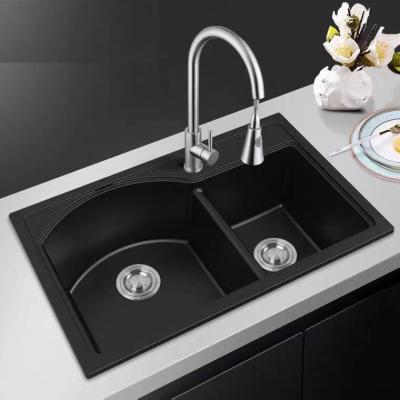 China Handmade Modern Black White Luxurious Fiberglass Without Quartz Single Bowl Faucet Factory Undermount Kitchen Sink Concealed Morocco for sale