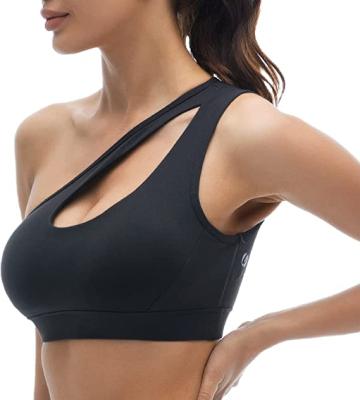 China Breathable High Quality Custom Made Wholesale Gym Yoga Wear Women One Shoulder Sexy Strappy Sports Bra Black for sale