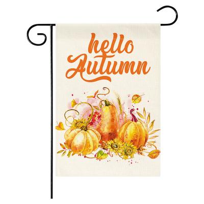 China Luxury Hello Autumn Pumpkin Fall Garden Decorative Flags, Vertical Double Sublimation Siding, Single Farmhouse Burlap Mordern Flag for sale