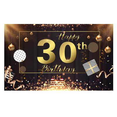 China Black Healthcare Institutes Happy Birthday Banner Gold Balloon Backdrop Birthday Photo Background Great For Birthday Decoration Kit for sale