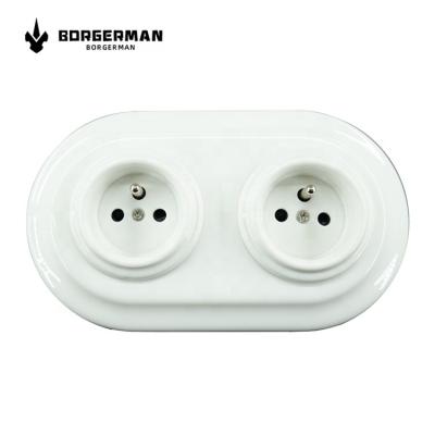 China Durable Wholesale Vintage Flush Electric French Porcelain Ceramic Wall Socket With Double Frame for sale