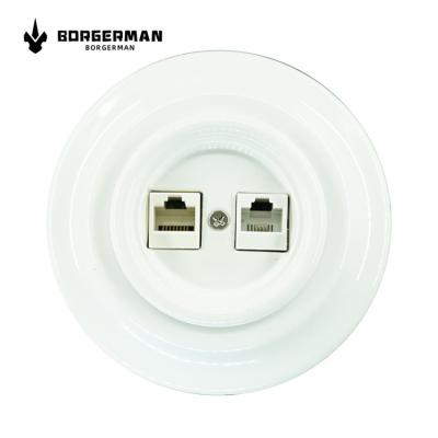 China Durable Wholesale Flush Mount Vintage Porcelain Electric Telephone RJ11 And Universal Computer RJ45 Internet Wall Socket for sale