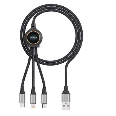 China MP3/MP4 Player LED LOGO 3 IN 1 Micro C USB 5pin 8 PIN Charger Cable IOS Type Braided All In One Charging Cable For iPhone Google SAMSUNG Android for sale