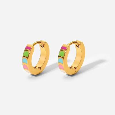 China Cute Vintage Fashion Oil Drop Earrings Women's Colorful Jewelry 18K Gold Round Titanium Steel Earrings for sale