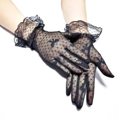 China High Quality 100% Polyester Mesh Women Lace Up Dot Glove Wedding Party Flower Women Wedding Short Gloves for sale