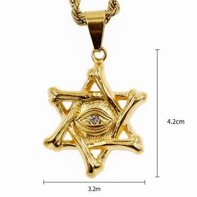 China European and American factory source style gold-plated six-pointed star hip-hop hot-selling satellite pendant large for sale