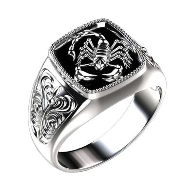 China European and American style retro square ring of male gothic hop Scorpion hip relief punk ring for sale