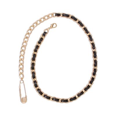 China Small Retro Fashion Perfume Metal Chain PU Woven Waist Chain Ins Style Belly Chain for sale