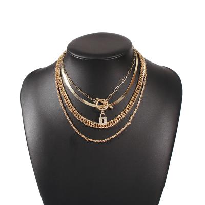 China European and American punk fashion style alloy necklace multi-layer creative geometric lock shaped pendant chain for sale