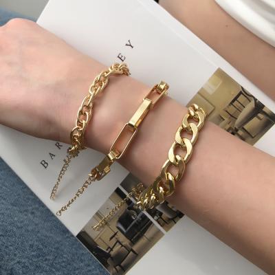 China Style punk punk bracelet set chain bracelet European and American exaggerated simple INS alloy trend bracelet for sale