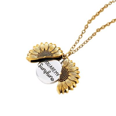 China New CLASSIC Style Sunflower Necklace Opening Lettering Pendant You Are My Sunshine Stainless Steel Necklace for sale