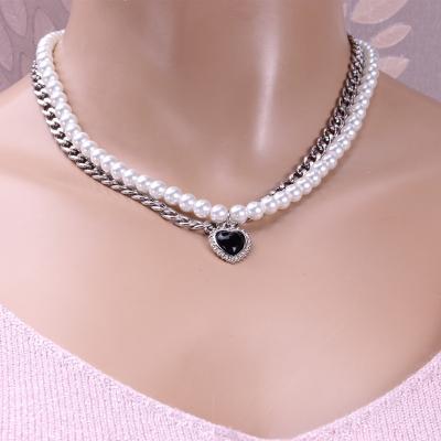 China FASHIONABLE vintage steel indelible black soft temperament clavicle bead necklace clavicle bead necklace net red love titanium necklace for sale