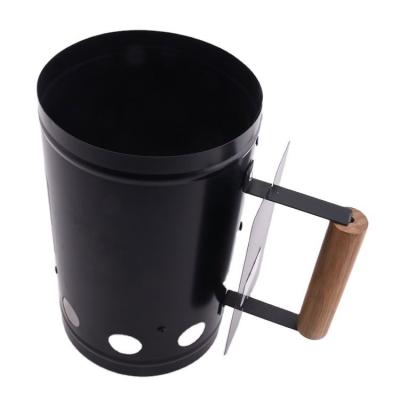 China Hot Sale Black Plated BBQ Charcoal Chimney Starter Easily Cleaned With Wooden Handle for sale