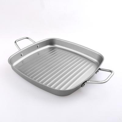 China High Quality Silver Nonstick Square BBQ Easily Cleaned Pan Barbecue Serve Tray 15 Inch BBQ Dish For Home BBQ for sale