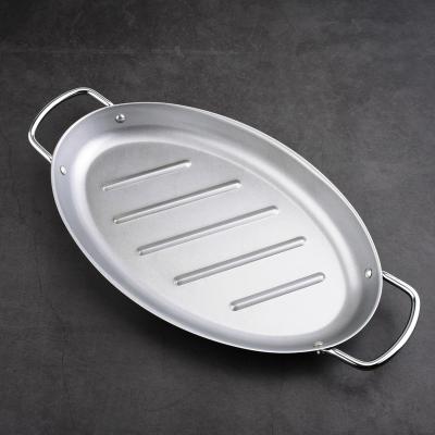 China High Quality Easily Cleaned 16 Inch BBQ Dish BBQ Tray BBQ Food Silver Nonstick Oval Tray For Home BBQ for sale