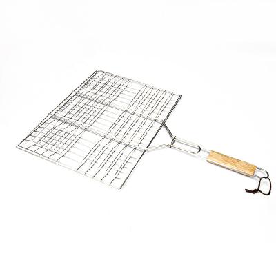 China Easily Cleaned Outdoor BBQ Accessories Chrome Plated Wire Mesh Grill Clip Basket Grill with Bamboo Handle for Home BBQ for sale