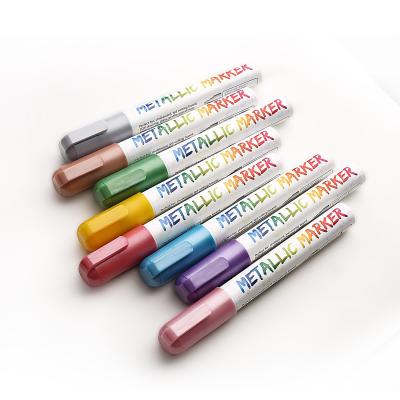 China Non-Toxic 12 Colors 6mm Sliver Chalk Metallic Marker Pens Liquid Waterproof Paint Gold For Led Board And Glass for sale