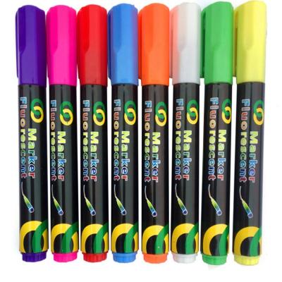 China Promotional Markers & Highlight Bars 8 Colors 6mm Glow In The Dark Highlight Neon Liquid Pen Chalk Fluorescent Marker For LED Panel for sale