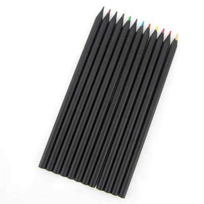 China Basswood / Poplar Wholesale 12 Colors Wooden Stationery Set Art Color Pencils With Black Stock Box for sale