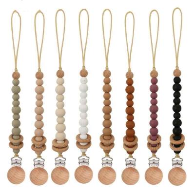 China BPA Free Silicone Beads Wooden Pacifier Clip Baby Ring Teether Pacifier Clip Chain Baby Pacifier Chain Clip for sale