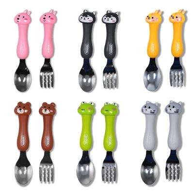 China Wholesale Creative BPA Free Cartoon Tableware Stainless Steel Baby Spoon And Fork Set With Case for sale