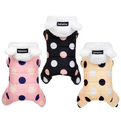 China 100% Cotton Winter Waterproof Warm Plush Dog Puppy Coat Jacket Quadruped Clothing Dot Printing Pet Apparel for sale