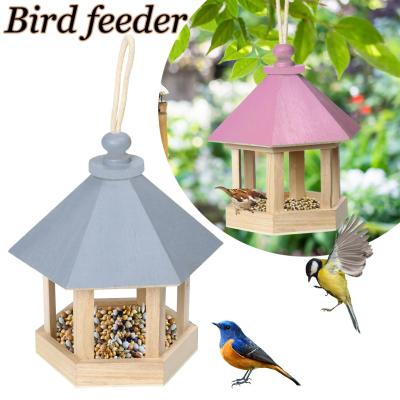 China Non-Automatic Wooden Bird Feeders Hanging Type Outdoor Pet Bird Seeds Food Feeder Tree Garden Snack Bucket Holder Bird Feeder Feeder Station for sale