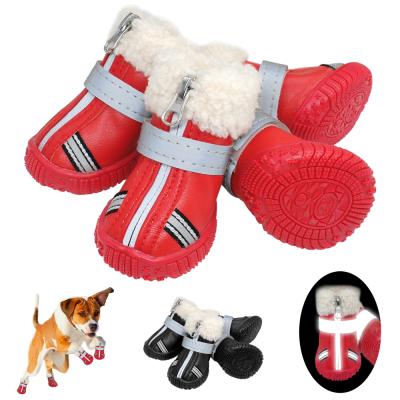 China Medium Large Pit Bull Warm Dog Shoes Waterproof Winter Dog Boots Reflective Pet Shoe Rain Snow Booties Non-slip Shoes for sale