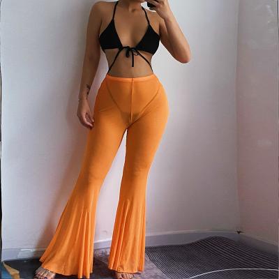 China GS1865 2021 New Women's Breathable Fashion Tulle Bell Bottom Pants Orange Long Pants for sale