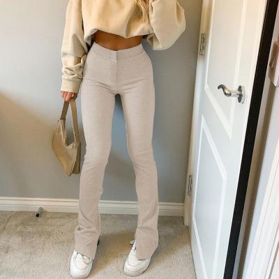 China Women's Casual Bell Bottom Jag Pants GS1176 2021 Summer New Fashion Pure Waist Breathable Color High for sale