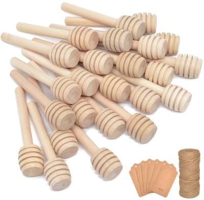 China eco-friendly & safe & 100Pcs Durable 3 Inch Wood Honey Dipper Sticks with Natural Jute Twine and Wrapping Paper Tags for Wedding Honey Jar Dispense Drizzle Honey for sale