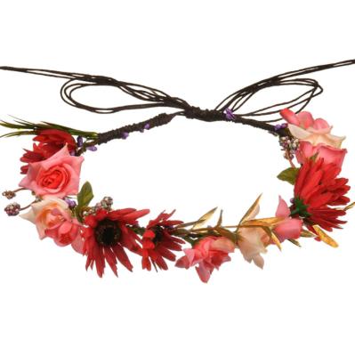 China Sweet Elegant Fashion Lady Flower Garland Baby Wedding Hawaiian Head Women Party Hawaiian Festival Bridal Tiara Artificial Flower Crown for sale