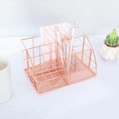 China Minimalist Rose Gold Desk Organizer for Women AUPSEN Mesh Office Supplies Desk Accessories for sale