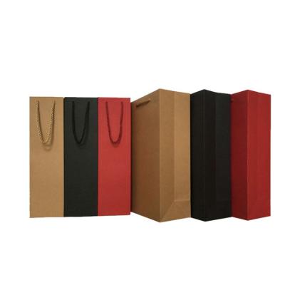 China Cheap Recyclable Customize Logo Gift Red Kraft Paper Bag For Wine Bottle for sale