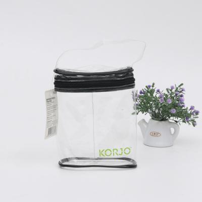 China Fashion Customized Clear PVC Cosmetic Bag Make Up Transparent Packaging PVC Cylinder Tote Bags With Zipper For Travel With Logo Printing for sale