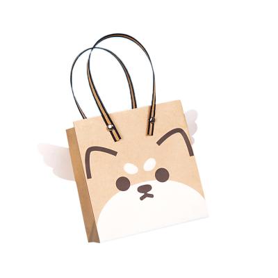 China Creative Customized Recyclable Cartoon Craft Brown Paper Bag With Flat Paper Handle For Gift Industry Use for sale