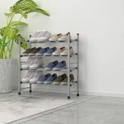 China (Size)Expandable and Adjustable 4-Tier Metal Shoe Rack Adjustable Free Standing Iron Shoe Organizer, Stackable Shoe Shelf for Entryway Doorwa for sale