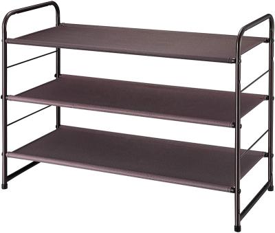 China Living Room 3-Tier Shoe Rack Organizer, Expandable and Adjustable Stackable Fabric Shoe Storage Shelf for sale